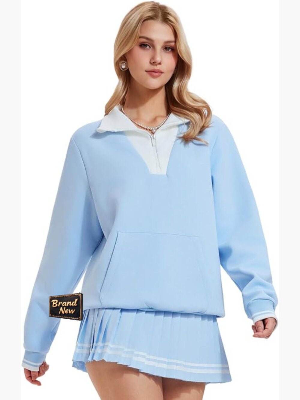 Women's 2 Piece Golf Skirt Set Long Sleeve Half Zip With Pockets Skort